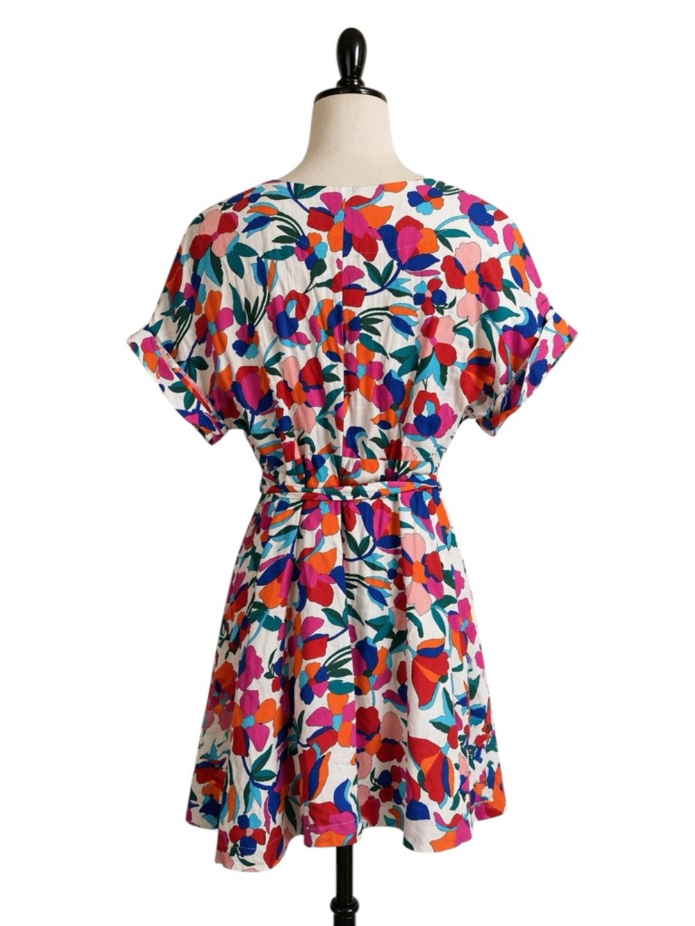 Karlie Floral Mini Dress Small Tie Waist Button Front Boho Summer - Picture 4 of 8